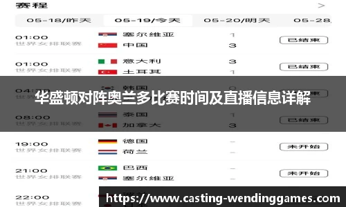 华盛顿对阵奥兰多比赛时间及直播信息详解